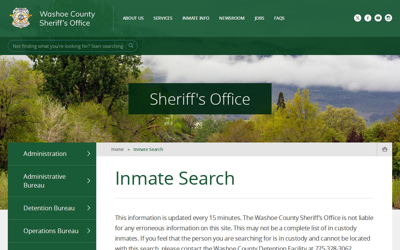 Nevada Washoe County roster surname search for current inmate records