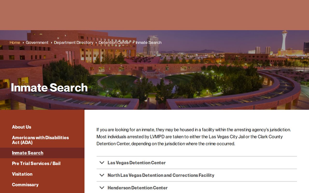 Nevada Clark County jail roster search instructions for current custody records