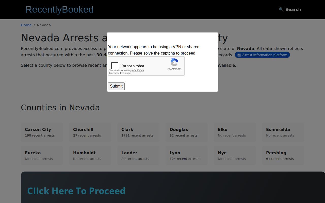 Nevada RecentlyBooked state coverage list for unofficial arrest records